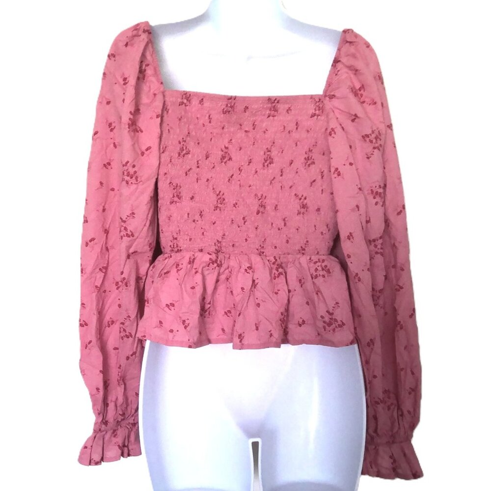Dizzy Lizzy Los Angeles Top Rose Pink Peasant Boho Fairy Floral Stretch EUC XL